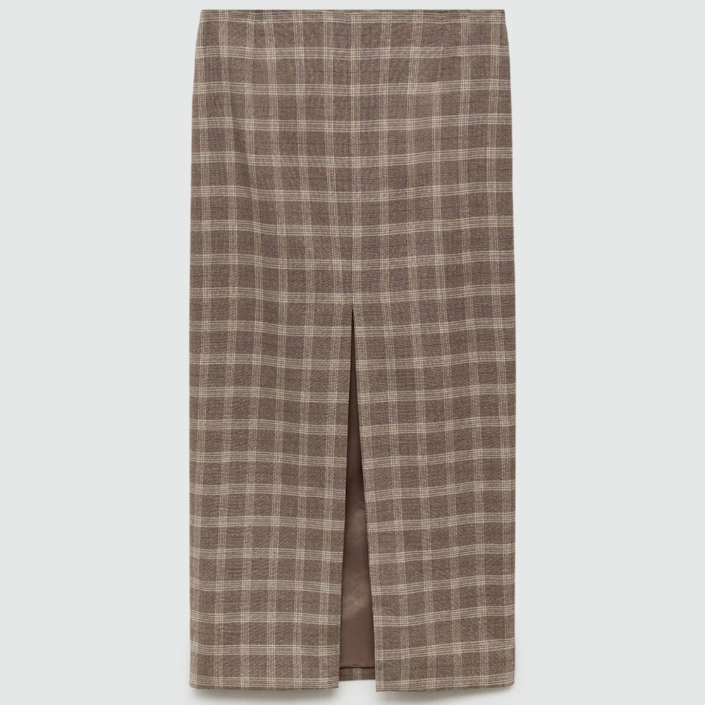 Mango Checkered Pencil Skirt in Brown